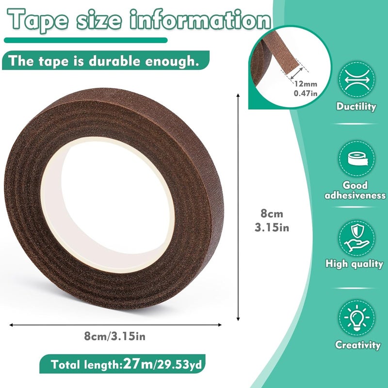 SOCNITC Floral Tape, 1/2inch Flower Tape, Flower Tape for Bouquet Stem Wrap Floral Arranging Craft Projects Corsages, Wedding Bouquet (Brown) - Image 2